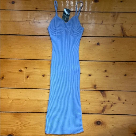 NEW Say What? Blue Ribbed Midi Bodycon Dress Size Medium NWT - Picture 1 of 9